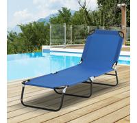 Outsunny 2 Piece Reclining Chaise Lounge with Adjustable Backrest, Black - Blue - Steel, Oxford Fabric - 188cmx56cmx28cm