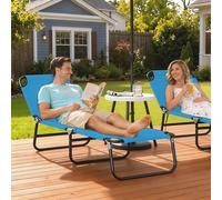 Outsunny 2 Piece Reclining Chaise Lounge with Adjustable Backrest, Sky Blue - 190 L x 56 W x 28 H cm - 2 - Steel, Oxford Fabric