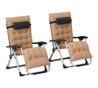 Outsunny 2 PCS Reclining Zero Gravity Chair Folding Lounger Cushion Khaki, Brown