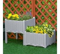 Outsunny Set of 2 26L Garden Raised Bed Elevated Patio Flower Plant Planter Box PP Vegetables Planting Container, Grey