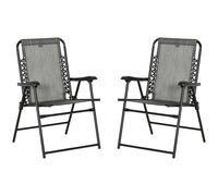 Outsunny 2 Pieces Foldable Chair Set, Outdoor Portable Loungers for Camping Pool Beach Deck, Lawn Chairs with Armrest Steel Frame, Grey Aosom UK