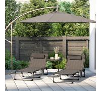 Outsunny 2 Pieces Foldable Sun Lounger Set with Padded Seat, Black - Black - Steel, Oxford Fabric - 188cmx65cmx36cm