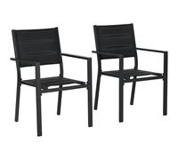 Outsunny 2 Pieces Garden Dining Chairs, Aluminium Outdoor Armchair for 2 with Breathable Mesh Fabric, Stackable Design, Black Brown