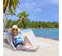 Outsunny 2 Pieces Outdoor Beach Mat, Reclining Chair Set W/ Pillow Cream