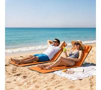 OUTSUNNY 2 Pieces Outdoor Beach Mat Steel Reclining Chair Set Orange Outsunny Orange