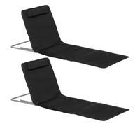OUTSUNNY 2 Pieces Outdoor Beach Mat Steel Reclining Chair Set w/ Pillow in Black Outsunny Black