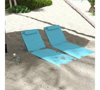 OUTSUNNY 2 Pieces Outdoor Beach Mat Steel Reclining Chair Set w/ Pillow in Blue Outsunny Blue