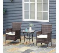 Outsunny 2 Pieces Outdoor PE Rattan Dining Chairs Set with Cushion, Garden Armchair with Armrests, High Backrest, Metal Frame Patio Wicker Furniture, Mixed Brown