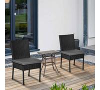 Outsunny 2 Pieces PE Rattan Garden Chairs with Cushion, Patio Wicker Dining Chairs with Backrest for Patio, Deck, Garden, Black Black