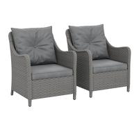 Outsunny 2 Pieces Rattan Garden Chairs, Cushioned Rattan Chairs, Beige - Dark Grey