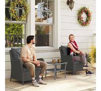 Outsunny 2 Pieces Rattan Garden Chairs, Cushioned Rattan Chairs, Dark Grey