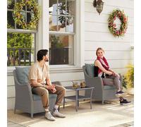 Outsunny 2 Pieces Rattan Garden Chairs, Cushioned Rattan Chairs, Beige - Light Grey