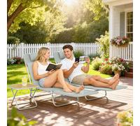 Outsunny 2 Pieces Sun Loungers Foldable Reclining Chair, Light Grey - 182 x 56 x 28 cm - 2 - Steel, mesh fabric