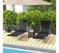 Outsunny 2 Pieces Sun Loungers Foldable Reclining Chair With Headrest Black