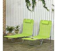 Outsunny 2 Piece Folding Sun Loungers with Adjustable Backrest, Pillow, Green