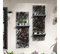 OUTSUNNY 2-pieces Wooden Plant Stands with Hanging Shelves & Slatted Trellis in Grey Outsunny Grey