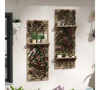 OUTSUNNY 2-pieces Wooden Plant Stands with Hanging Shelves & Slatted Trellis in Natural Outsunny Natural