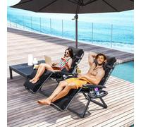Outsunny 2 Pieces Zero Gravity Chairs, Reclining Folding Sun Lounger, Black