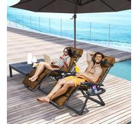 OUTSUNNY 2 Pieces Zero Gravity Chairs, Reclining Folding Sun Lounger, Brown | Size: 2 Pack Outsunny Brown 2 Pack