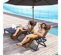 Outsunny 2 Pieces Zero Gravity Chairs, Reclining Folding Sun Lounger, Brown, Brown