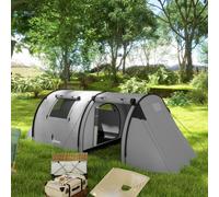 Outsunny 2 Room Camping Family Tent for 3-4 Man, 3000mm Waterproof, Grey - 470L x 220W x 150Hcm