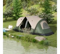 Outsunny 2 Bedroom Camping Tent for 6-8 Man, Large Family Tent with Rainfly and Screen Panels, Portable with Bag, for Fishing Hiking Festival, Dark Green