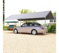 OUTSUNNY 2-Rooms Outdoor Carport Galvanized Steel Frame Tent UV Resistant in Grey Outsunny Grey
