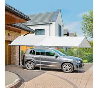 Outsunny 2-Rooms Outdoor Carport Galvanized Steel Frame Tent UV Resistant White