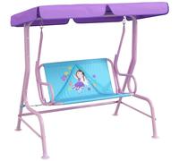 Outsunny 2 Seat Kids Swing Chair with Adjustable Canopy, Fairy Themed Double Kids Garden Swing Bench with Safety Belts for Patio Park Porch, for Ages 3-6 Years - Blue