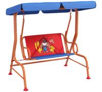 Outsunny 2 Seat Kids Swing Chair with Adjustable Canopy, Cowboy Themed Double Kids Garden Swing Bench with Safety Belts for Patio Park Porch, for Ages 3-6 Years - Red and Blue