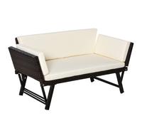 Outsunny 2-Seater 2-in-1 Rattan Convertible Sofa Daybed Brown