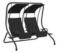 Outsunny 2 Seater Canopy Swing Chair, 2 Separate Chairs, Cup Holders, Black