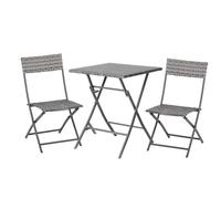 Outsunny 2-Seater Chair Bistro Set Garden Patio Table & Chair Black Rattan Furniture Grey