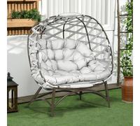 Outsunny 2 Seater Egg Chair Outdoor With Cushion, Cup Pockets In Light Grey Light Grey