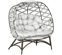 2 Seater Egg Chair Outdoor with Cushion, Cup Pockets Outsunny Light Grey One Size