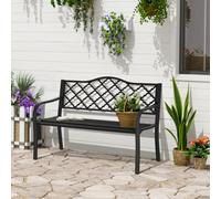 Outsunny 2-Seater Garden Bench Cast Iron Patio Antique Loveseat W/ Armrest