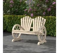 Outsunny 2 Seater Garden Bench W/ Wheel-Shaped Armrests Natural Wood