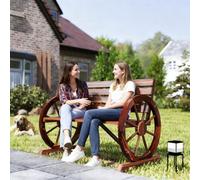 Outsunny 2 Seater Garden Bench W/ Wooden Cart Wagon Wheel Brown