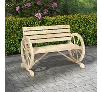 Outsunny 2 Seater Garden Bench w/ Wooden Cart Wagon Wheel Natural, Brown