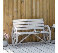 Outsunny 2 Seater Garden Bench W/ Wooden Cart Wagon Wheel Rustic High Back In Grey Grey