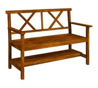 Outsunny 2-Seater Garden Bench Wooden Outdoor Bench w/ Storage Shelf Carbonized