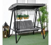 Outsunny 2 Seater Garden Outdoor Swing Chair Hammock w/ Adjustable Canopy, Grey