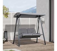 Outsunny 2 Seater Garden Swing Chair with Adjustable Tilting Canopy, Outdoor Hammock Bench with Steel Frame for Patio, Grey