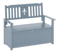 Outsunny 2 Seater Garden Storage Bench, 164L Outdoor Storage Box with Backrest Flower Pattern, Wooden Garden Bench with Armrests, 125 x 68.5 x 97cm, Grey Grey