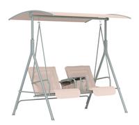 Outsunny 2 Person Covered Patio Swing w/ Pivot Table & Storage Console Beige, White