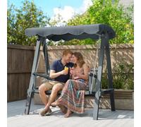 Outsunny 2 Seater Garden Swing Seat with Canopy Side Tray Outdoor Grey | Wooden Swing Chair, Outdoor Hammock Bench, for Balcony Patio Porch