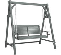 Outsunny 2 Seater Garden Swing Seat Wooden Swing Chair Bench Grey | Modern Garden Swing Seat, Outdoor Relax Chairs, Cushions, Steel Frame, Removable Shade Canopy