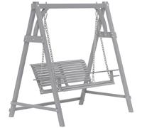 Outsunny 2 Seater Wooden Garden Swing Seat Hammock Bench Lounger, Grey, Grey