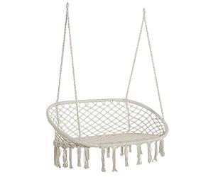 Outsunny 2-Seater Hanging Hammock Chair, Cotton-Polyester Blend Macrame Hanging Rope Chair with Metal Frame, for Patio, Garden, Balcony, Living Room, Cream White