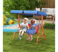 Outsunny 2 Seater Kids Swing Chair, Cowboy Themed with Adjustable Canopy, Multi